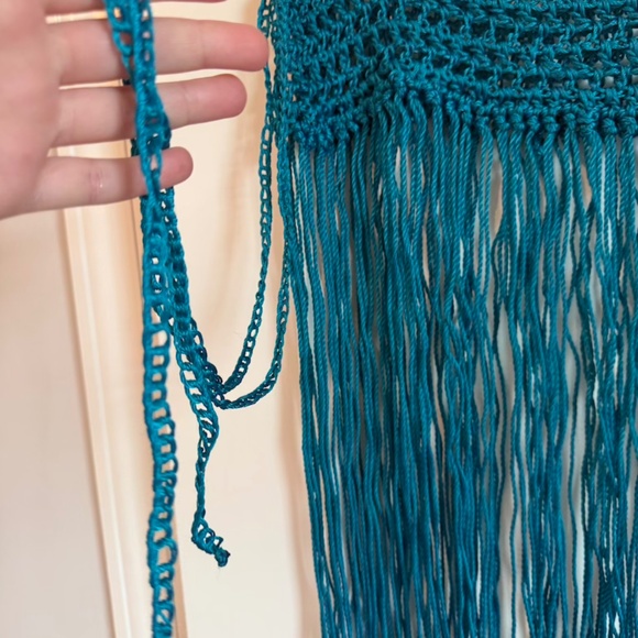 Handmade Turquoise Teal Macrame Beach Cover Up Unisex Tulum Mexico Unique OS - Picture 4 of 7